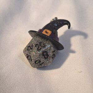 Artisan Handmade Holographic Sparkle d20 Dice Witch Hat Pendant